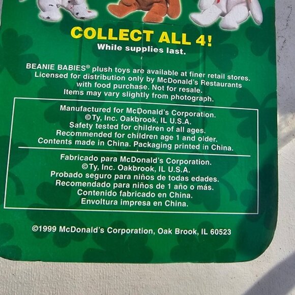 McDonalds 1999 Ty Teenie Beanie Baby Green Shamrock Erin The Bear - Picture 4 of 5